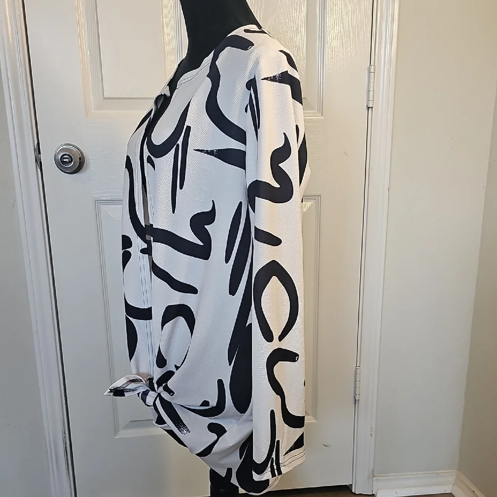 NWOT Women's Geometric Open Front Bold Lightweight Unique Long Cardigan XL - Picture 13 of 14